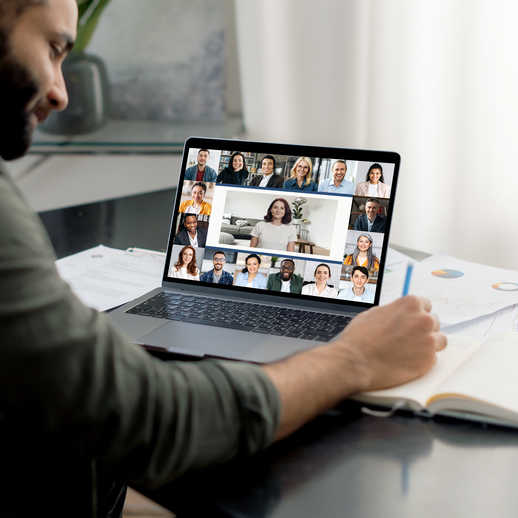 A man participating in a virtual meeting, representing a VILT session for special education teachers on writing IEP goals